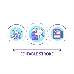 Inclusive hiring program loop concept icon. Provide DEI strategy in workplace. Candidates choosing abstract idea thin line illustration. Isolated outline drawing. Editable stroke. Arial font used