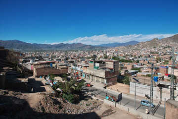 The panoramic view of Mingora in Swat valley of Himalayas, Pakistan - obrazy, fototapety, plakaty
