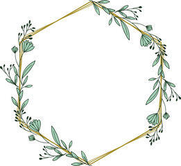 Gold Hexagon frame minimalist floral wreath or hexagon floral frame