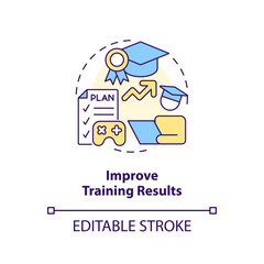 Improve training results concept icon. Gamification in corporate education abstract idea thin line illustration. Isolated outline drawing. Editable stroke. Arial, Myriad Pro-Bold fonts used