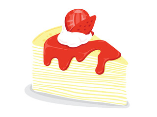 Strawberry crepe cake, bakery hand drawn, vector illustration.