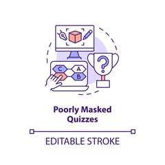 Poorly masked quizzes concept icon. Gamification challenges in e learning abstract idea thin line illustration. Isolated outline drawing. Editable stroke. Arial, Myriad Pro-Bold fonts used
