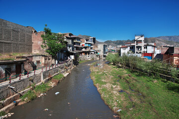 Fototapeta na wymiar A small river in Mingora, Swat valley of Himalayas, Pakistan