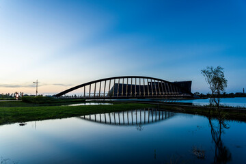 Sunset view of the Southern Branch of the National Palace Museum in Chiayi, Taiwan. 