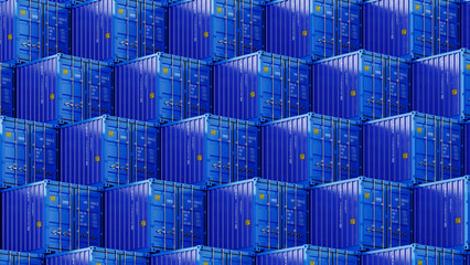 Freight blue containers in a harbor - 3d rendering