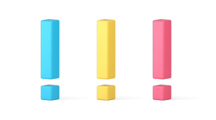 Exclamation mark warning advice assistance badge caution alert 3d icon set realistic vector