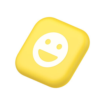Smiley emoticon comic face emoji button laughing social network reaction happy 3d isometric icon