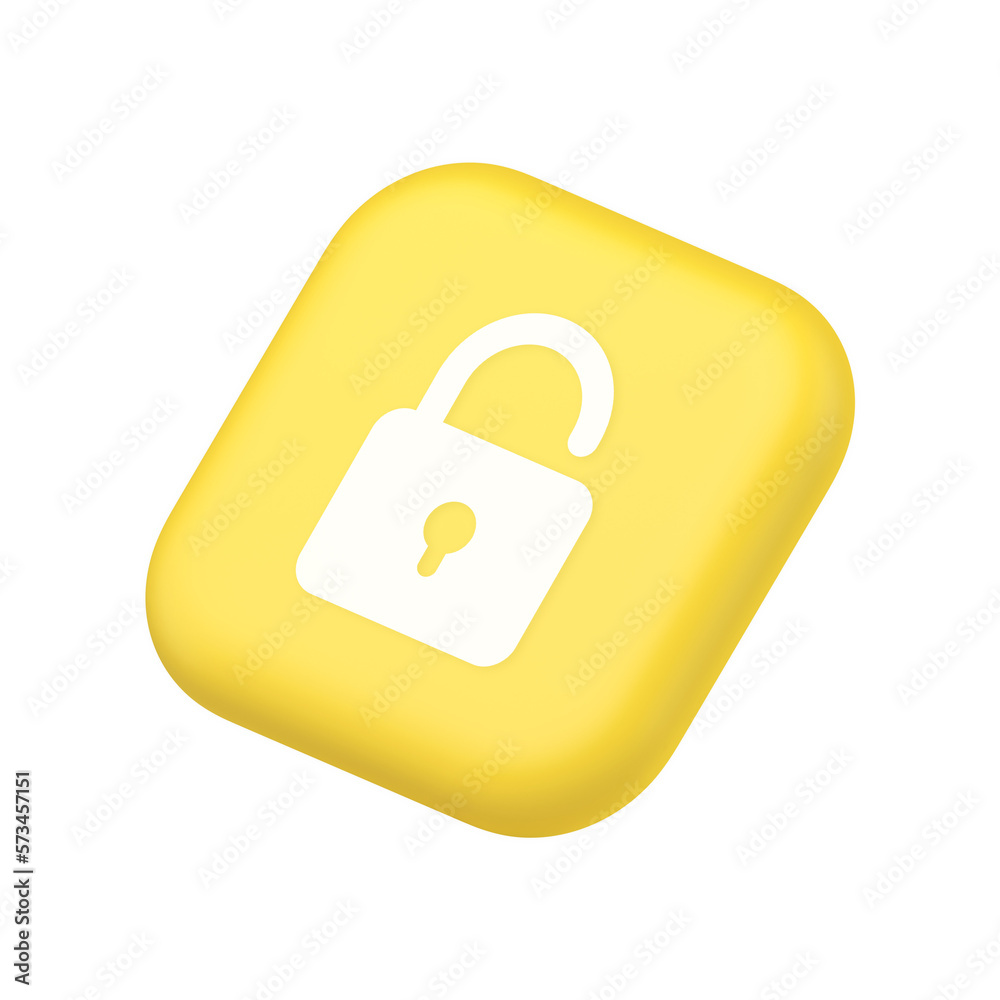 Poster open lock button cyberspace password security protection service symbol website icon 3d rendering