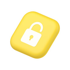 Open lock button cyberspace password security protection service symbol website icon 3d rendering