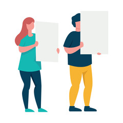 People stand with empty signs in their hands and protest