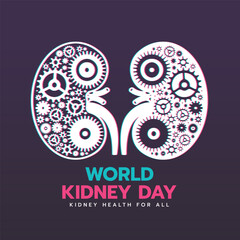 World kidney day - White kidney sign with gears on dark background vector design