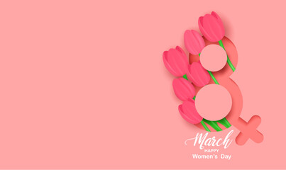 8 march. Happy Woman's Day. Design with number on peach color background. Vector.