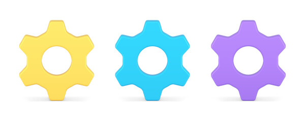 Gear cogwheel mechanism business process development technology settings 3d icon set vector