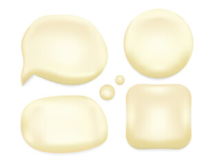 Set of condensed milk, white liquid, mayonnaise, sauce creamy or yogurt, Various shapes, Vector illustration isolated on a white background.