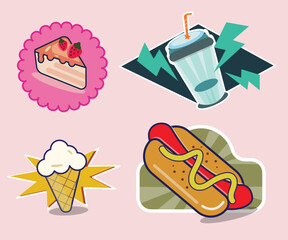 Set Collection Retro 90's Drink, Cake, Ice Cream, Sausage Sandwiches
