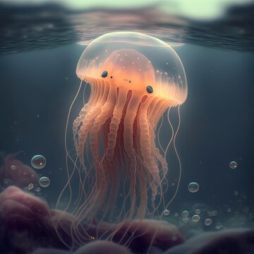 cute jellyfish. aquatic animation render. underwater wallpaper illustration 