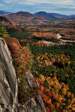 Fall foliage from top of Cathedral Ledge at Echo Lake State Park in North Conway, New Hampshire, USA