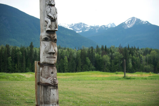 Close-up of totem pole, Kitwanga, British Columbia, Canada