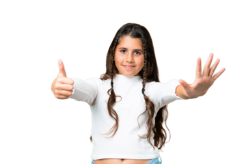 Young girl over isolated chroma key background counting six with fingers