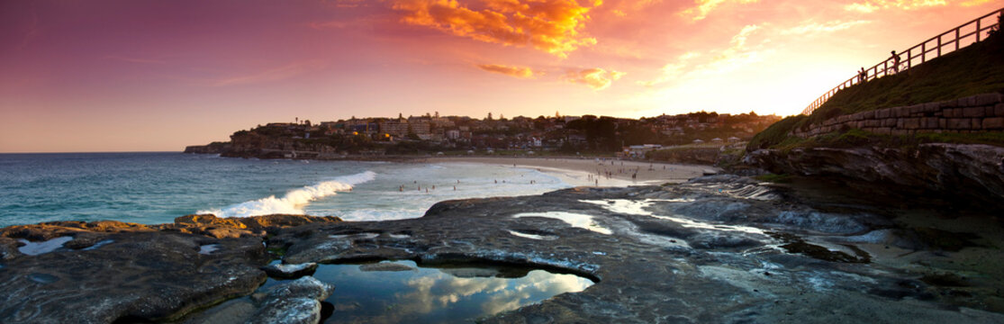 Panoramic View Of Bronte Beach During Sunset In Sydney