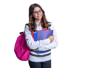 Naklejka premium teen girl study at school on background with copy space. photo of teen girl study at school.