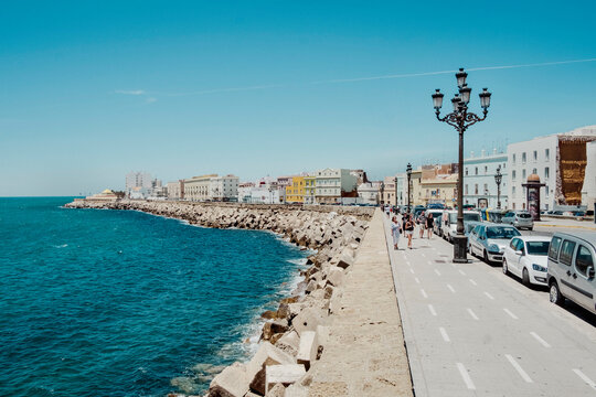 Seaside promenade in Spanish city of Cadiz, Andalusia, Spain