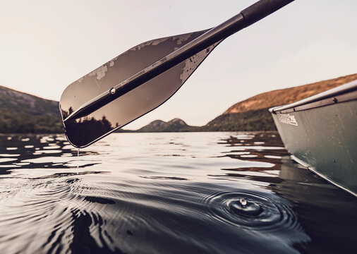Paddle of canoe at Jordan Pond, Acadia National Park, Maine, USA