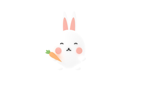 3d rendering illustration of cute rabbit holding carrot decorations. Animal characters isolated transparent background. bunny holding carrot minimal . cartoon icons Funny. cute animal symbol of PNG