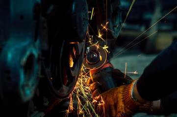 long exposure photo car repair, installation of rear disc brakes instead of drums, welding, locksmith and turning works	