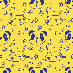 Seamless pattern with cute animals. Panda, cat Vector illustration EPS