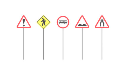 3D rendering PNG Set of road signs isolated on transparent , Road direction signs, city streets, urban traffic, driving concept, Direction traffic signs boards on metal stand, directing signboard - obrazy, fototapety, plakaty