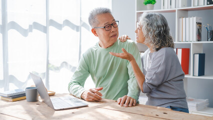 Elderly couple asian people grandfather and grandmother living together in retirement Concept of elderly health and health insurance.