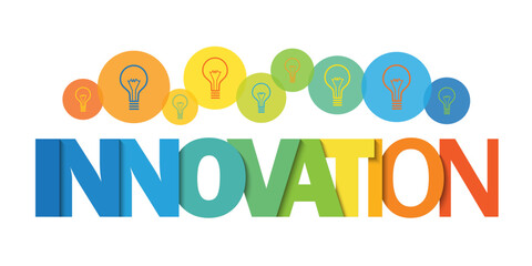 INNOVATION colorful typography banner with light bulb symbols