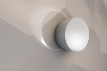 White silky circle on geometric sun lit white background. Logo background template.