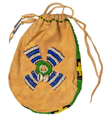 Bag of the North American Indians. Made from deerskin embroidered with colorful glass beads and...
