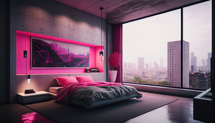 Futuristic Luxury Penthouse Bedroom in Pink