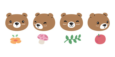 Bear vector polar icon flower fruit mushroom character cartoon logo teddy symbol doodle animal illustration isolated design