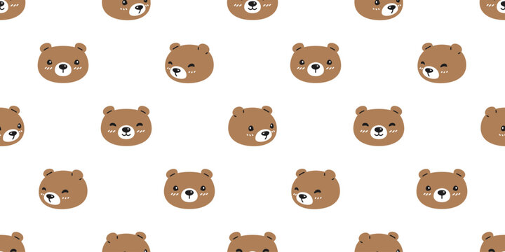 bear polar seamless pattern head face vector brown teddy cartoon tile background gift wrapping paper repeat wallpaper doodle scarf isolated illustration design