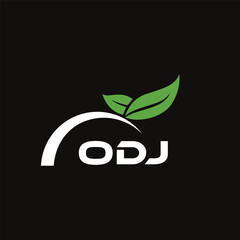 ODJ letter nature logo design on black background. ODJ creative initials letter leaf logo concept. ODJ letter design.