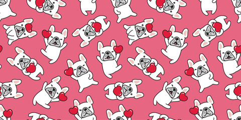 dog seamless pattern french bulldog valentine heart vector pet smile puppy breed cartoon repeat wallpaper doodle tile background illustration scarf design pink isolated