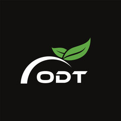 ODT letter nature logo design on black background. ODT creative initials letter leaf logo concept. ODT letter design.