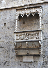 Details of St. Lawrence Cathedral - south side: wall tomb of Antonio Grimaldi. Duomo, Genova, Italy