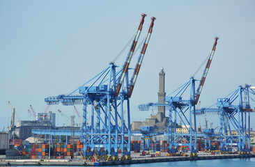 Cranes in the port of Genoa in Italy