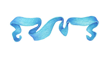 Vintage design blue ribbon for design, greeting cards, arts decoration. Watercolor hand drawn painting illustration isolated on white background.