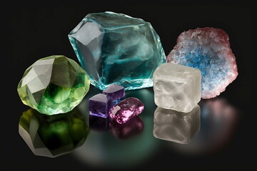 set of gems, quartz, calcite, amethyst, peridot, crystals, nature, transparent, diversity 