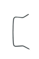 Building Ideas. Closeup of One Separate Metal Connecting Braces Nails Placed Bulk Over White Background