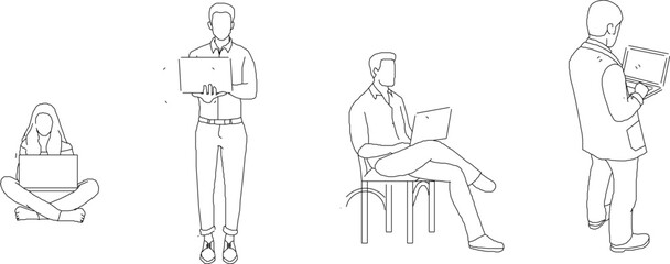 Obraz premium People with laptop silhouette illustration vector sketch