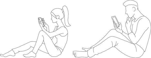 People with mobile device silhouette illustration vector sketch