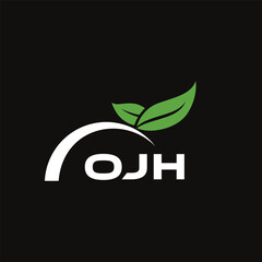 OJH letter nature logo design on black background. OJH creative initials letter leaf logo concept. OJH letter design.