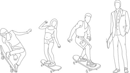 Fototapeta na wymiar Skater boy silhouette illustration vector sketch